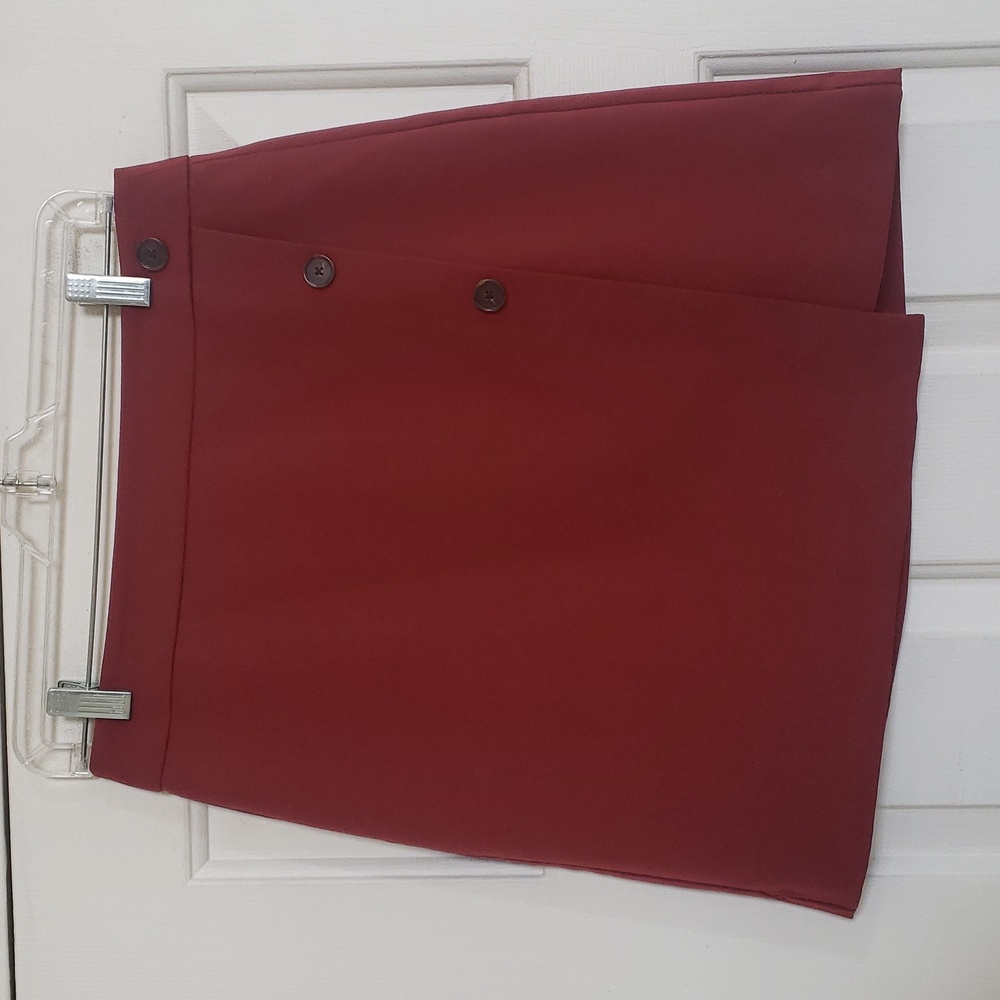 LOFT Rust Faux Wrap Skirt | Minimalist Chic Tailored | Button Front | SIZE 2 - Picture 3 of 16